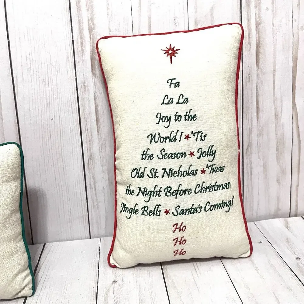Set of 2 Small Christmas Throw Pillows Embroidered Holiday Angel & Songs